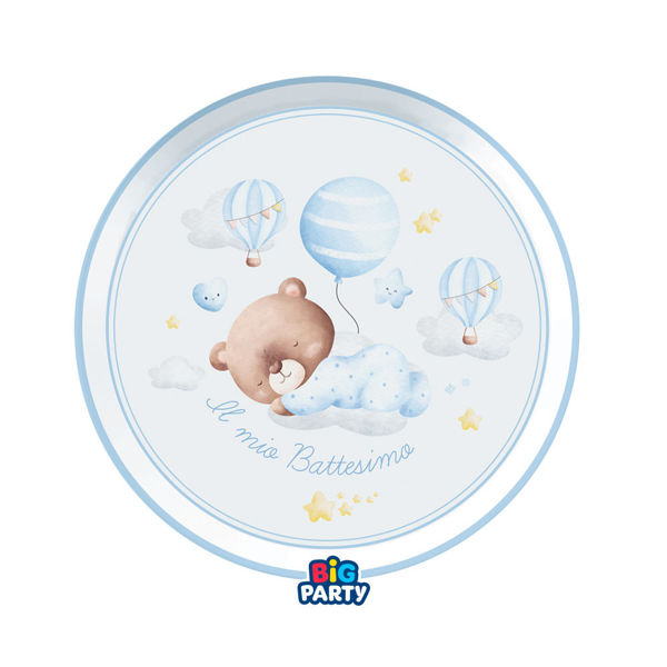 Immagine di Piatti 18 cm Battesimo Baby Bear Celeste 6 pezzi
