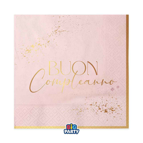 Immagine di Tovaglioli 33x33 cm Buon Compleanno Blush Rose 16 pezzi