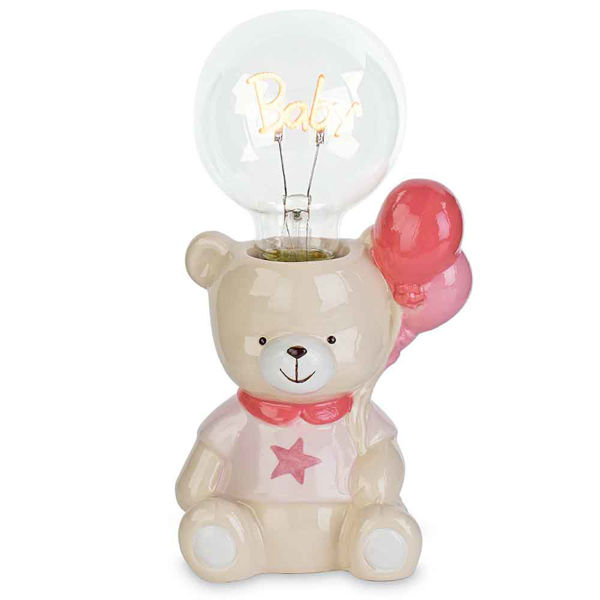 Immagine di Orsetto Rosa con Palloncini e Lampada Led