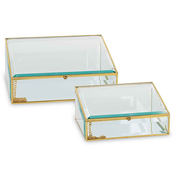 Immagine di Set 2 Scatole inclinate in vetro con bordo Oro