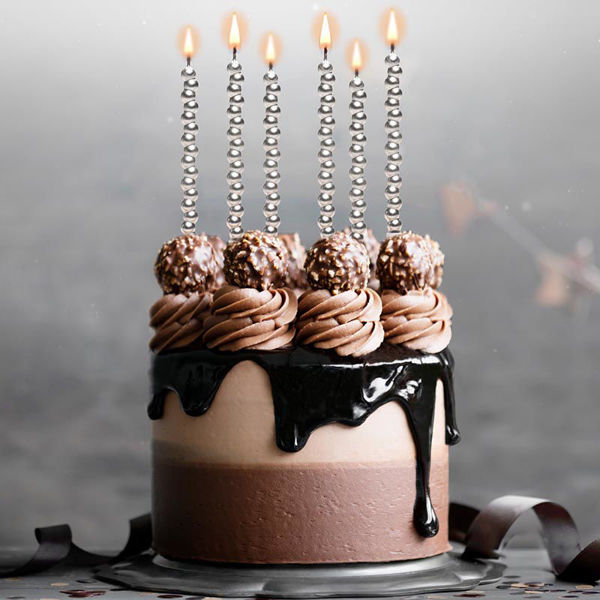 Candeline a Bolla Argento 14 cm – Set da 6 | Candele per Torta Eleganti
