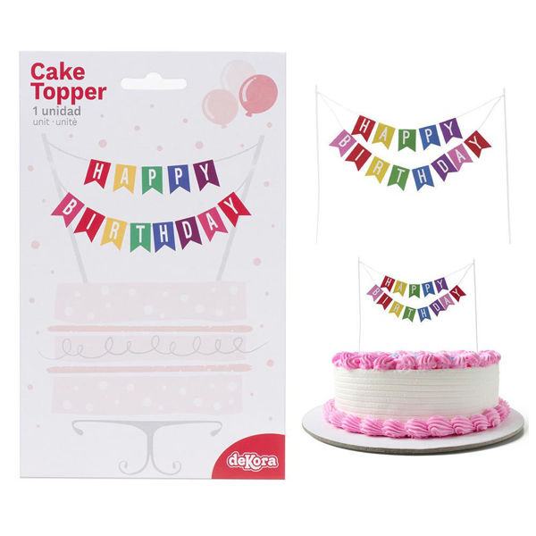 Cake topper bandierina Happy Birthday colorato per torta