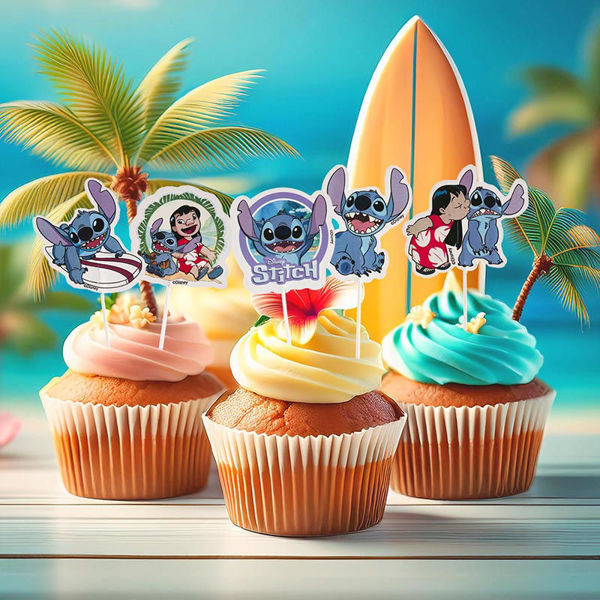 Cake Topper Stitch in Carta – 16 Pezzi (8 Modelli) | Decorazioni per Torta e Cupcake