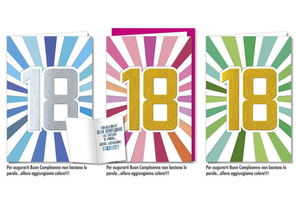 Immagine di Biglietto Auguri 18 anni fascie di colore