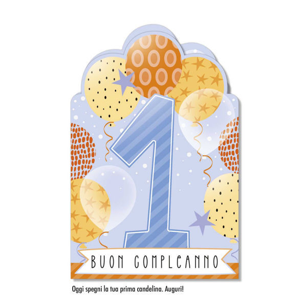 Biglietto 1° compleanno bimbo con grafica tenera e busta azzurra