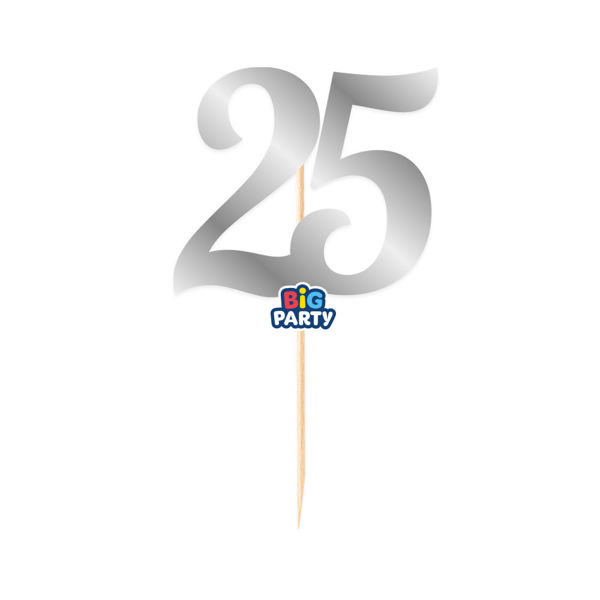 Immagine di Mini Cake Topper numero 25 Argento Metal