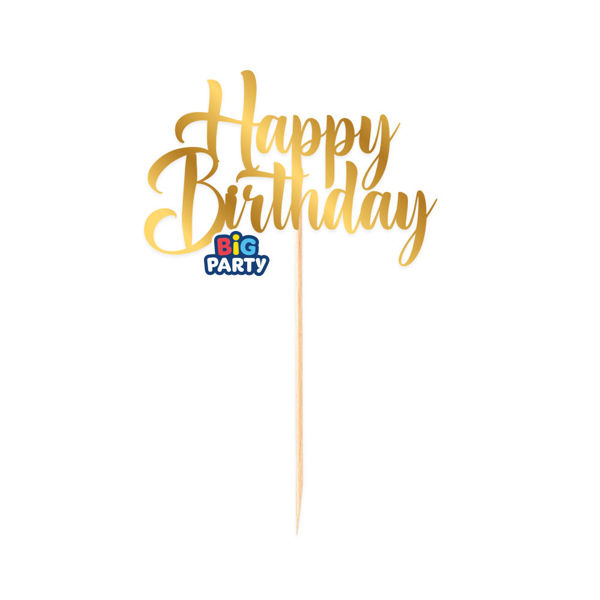 Immagine di Mini Cake Topper Italic Happy Birthday Oro Metal