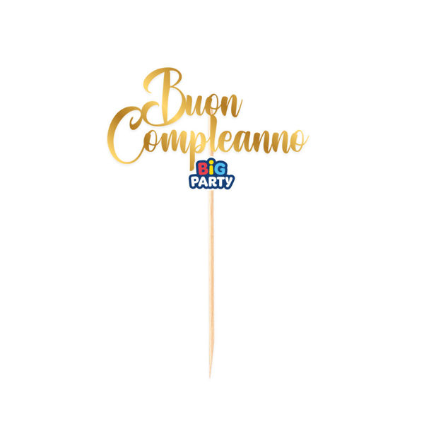 Immagine di Mini Cake Topper Italic Buon Compleanno Oro Metal