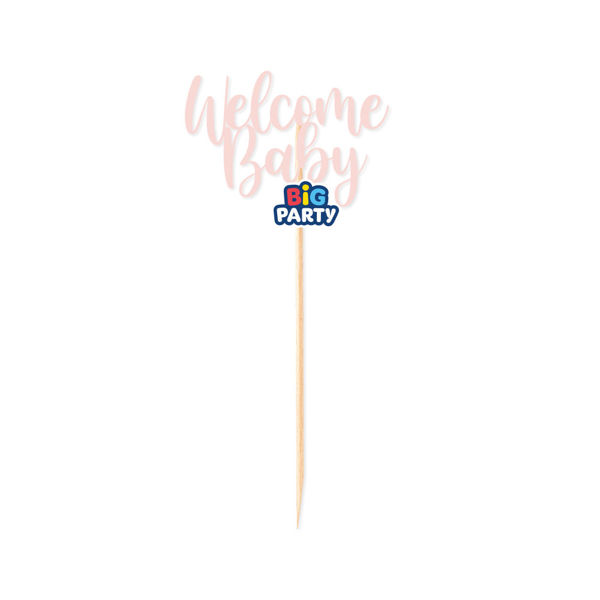 Immagine di Mini Cake Topper Italic Welcome Baby Pink