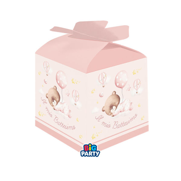 Immagine di 10 Scatoline Cubetto Fiocco Battesimo Baby Bear Rosa