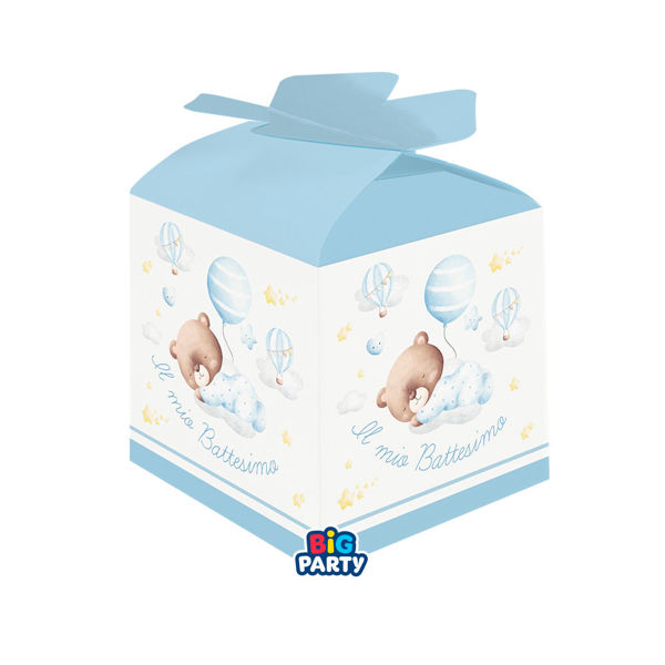 Immagine di 10 Scatoline Cubetto Fiocco Battesimo Baby Bear Celeste
