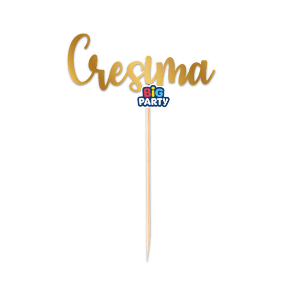 Immagine di Mini Cake Topper Italic Cresima Elegant Gold Metal