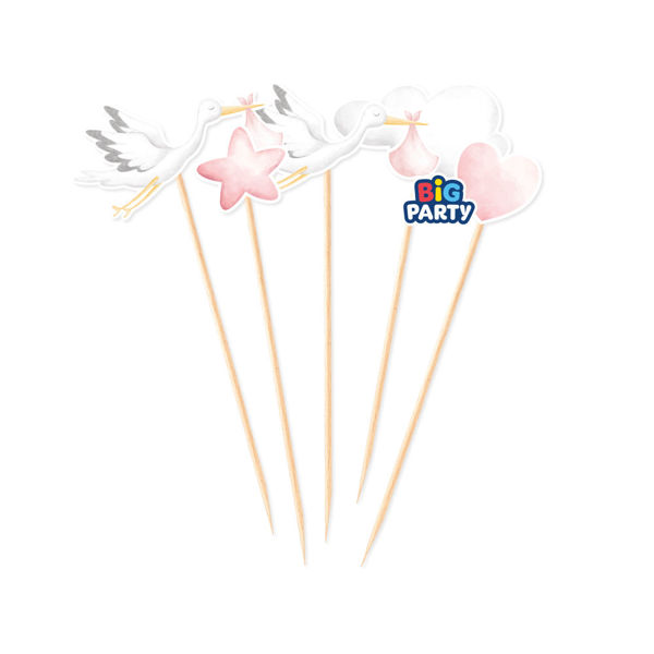 Immagine di 5 Mini Cake Topper Sagomati Welcome Baby Pink
