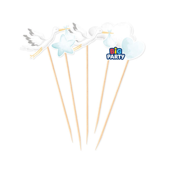 Immagine di 5 Mini Cake Topper Sagomati Welcome Baby Light Blue