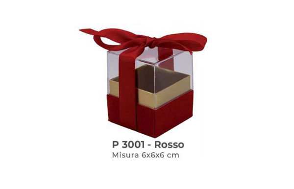 6 Scatole Plexiglas con fiocco Rosso e base velluto 6x6x6 cm