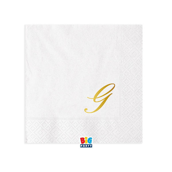 Tovaglioli 25x25 cm Lettera G 16 pezzi | Tovaglioli 2 Veli Big Party con Stampa Oro