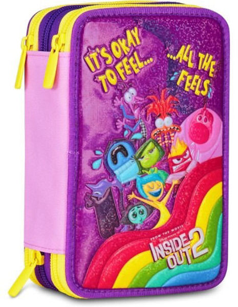 Astuccio triplo Seven Inside Out 2 completo di 44 pezzi per la scuola