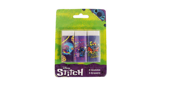 Set 3 gomme Disney Stitch in blister colorato