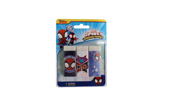 Set 3 gomme per bambini a tema Spidey Marvel