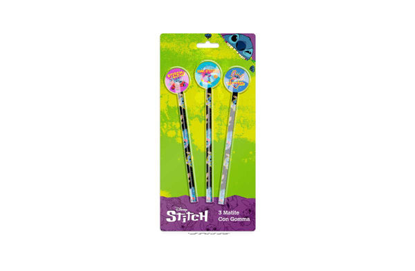 Set 3 matite con gomma Disney Stitch su blister colorato