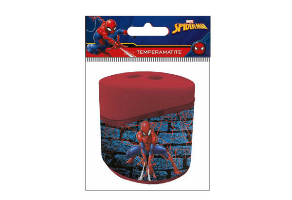 Temperamatite ovale doppio foro Spiderman con contenitore