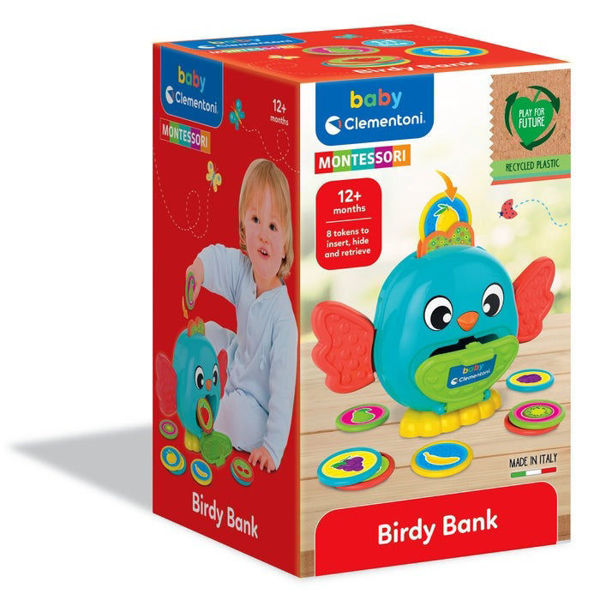 Birdy Bank Baby Clementoni - Salvadanio educativo Montessori con gettoni colorati