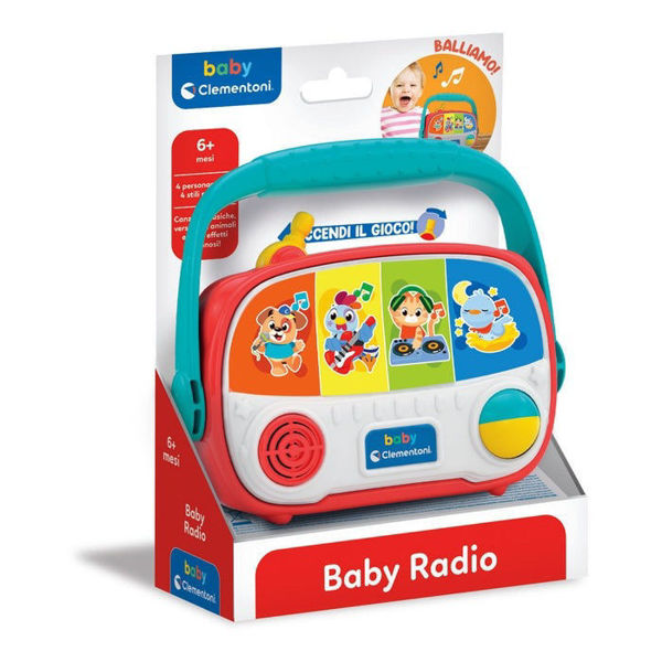 Baby Radio Clementoni con maniglia turchese e pulsanti colorati