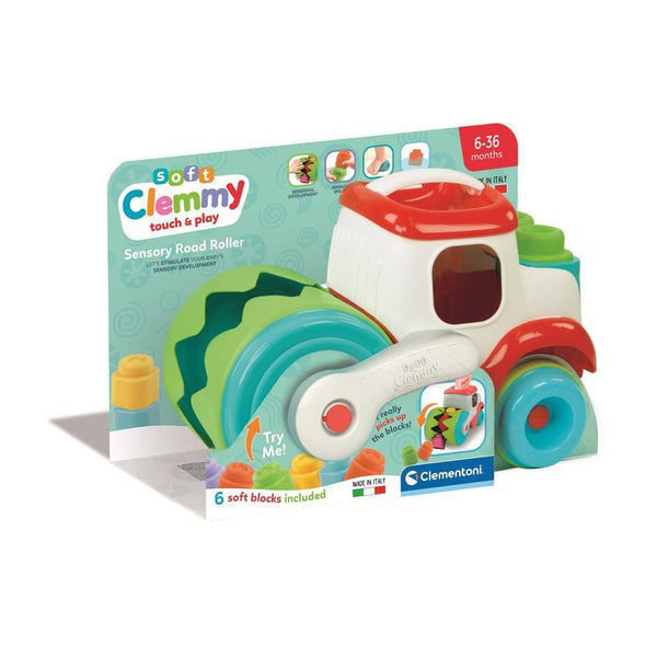Clementoni Soft Clemmy Sensory Road Roller con 6 mattoncini morbidi per bambini