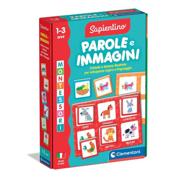 Gioco Montessori Clementoni Parole e Immagini con lettere mobili e schede fotografiche