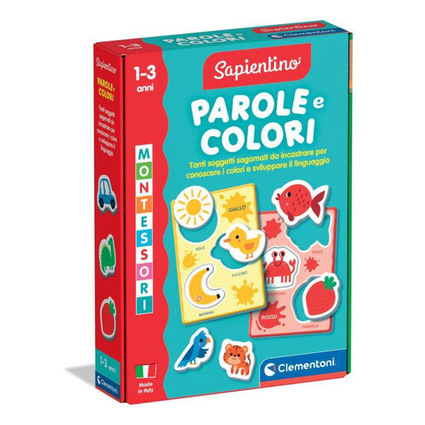 Gioco Montessori Clementoni Parole e Colori con lettere mobili e tessere colorate