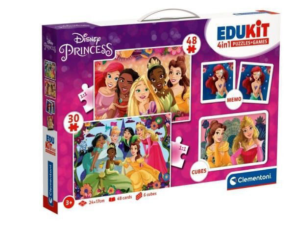 Set Edukit 4 in 1 Disney Principesse con puzzle, memo, cubi e carte - Clementoni