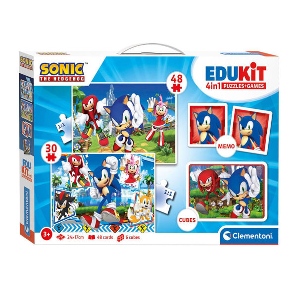 Set Edukit 4 in 1 Sonic Clementoni con puzzle, memo, carte e cubi per bambini