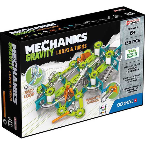 Geomag Mechanics Gravity Loops & Turns 130 pezzi – Pista per biglie magnetica con loop e curve
