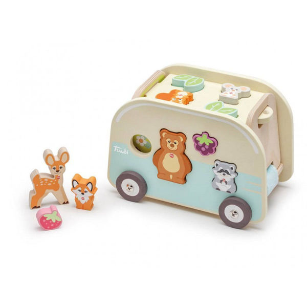 Gioco in legno Sevi Roulotte Bosco con animaletti e forme colorate