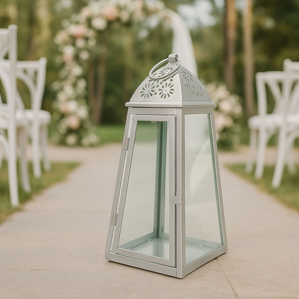 Lanterna bianca lucida in metallo e vetro