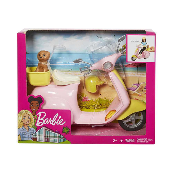 Scooter Barbie con cucciolo e casco – bambola non inclusa