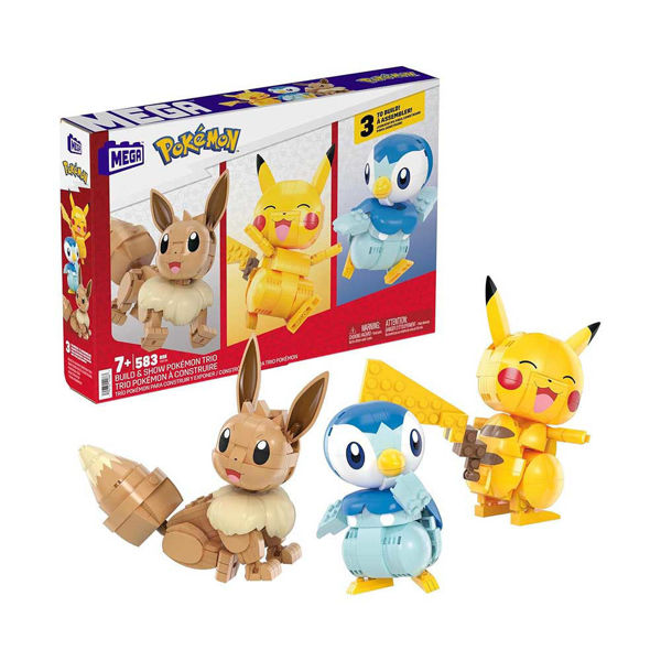 Set Pokémon Build & Show Trio con figure costruibili di Pikachu, Eevee e Piplup