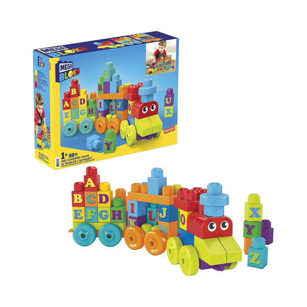 Mega Bloks Treno ABC da costruire con blocchi con lettere dell’alfabeto e basi con ruote