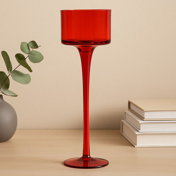 Portacandela rosso in vetro Mercury altezza 30 cm diametro 9 cm