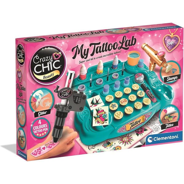 Crazy Chic Tattoo Studio Clementoni kit creativo per tatuaggi glitter e colorati