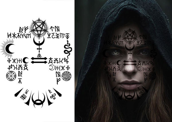 Tatuaggio viso satanico 30x13 cm adesivo temporaneo Halloween