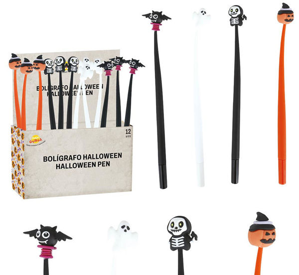 Penna Halloween 22 cm con soggetti assortiti zucca, pipistrello, fantasma e scheletro