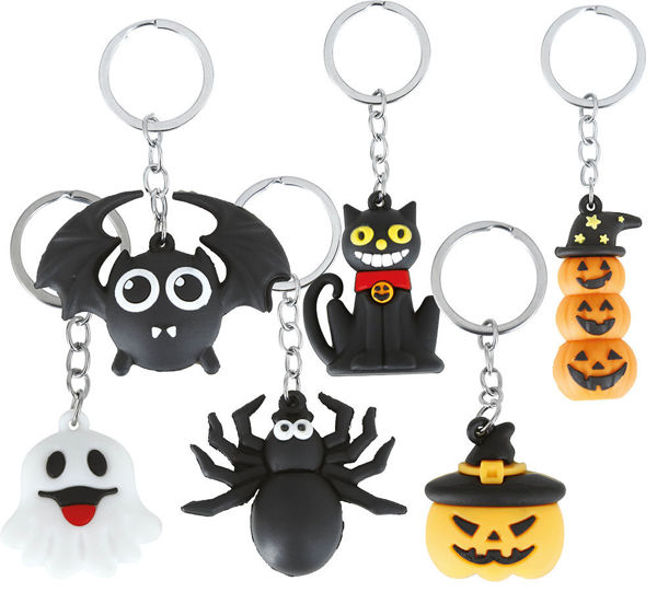 Portachiavi Halloween assortiti con soggetti zucca, pipistrello, gatto nero, fantasma e ragno