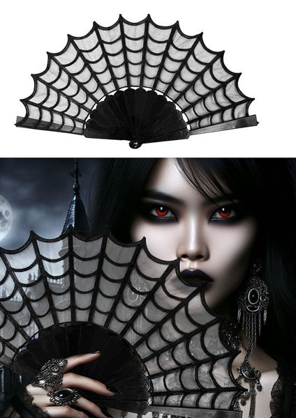 Ventaglio gotico nero con motivo ragnatela per Halloween e cosplay