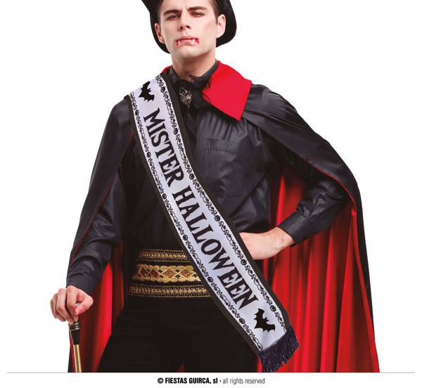 Fascia Mister Halloween in tessuto bianco e nero indossata con costume