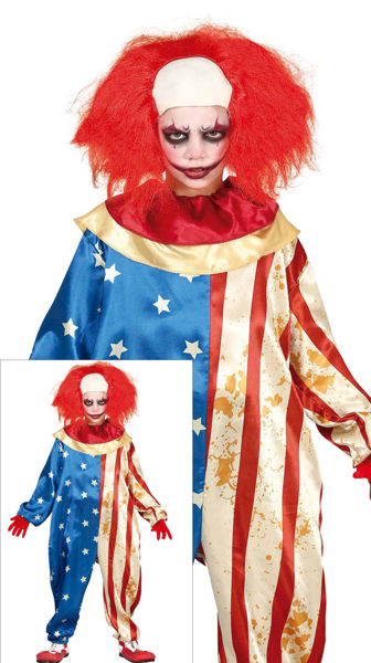 Costume clown patriottico horror bambino 7/9 anni tuta e collo per Halloween e carnevale