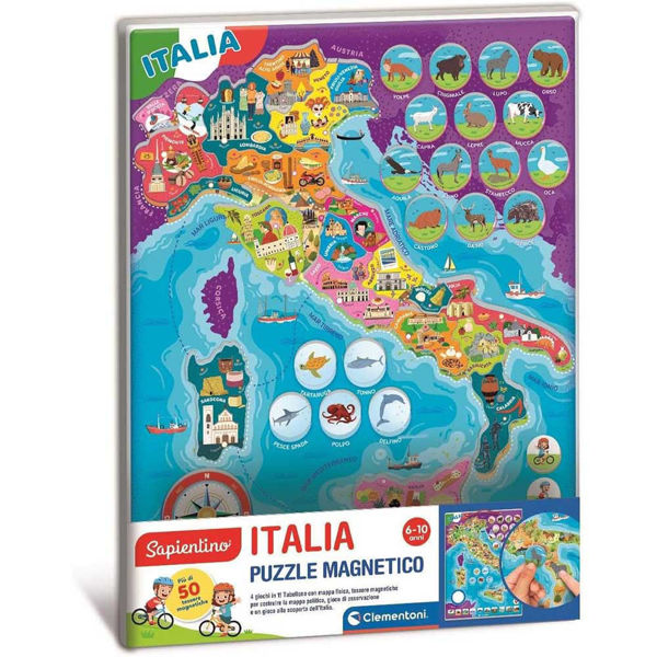 Puzzle magnetico Italia con tutte le regioni e nomi di capitali visibili