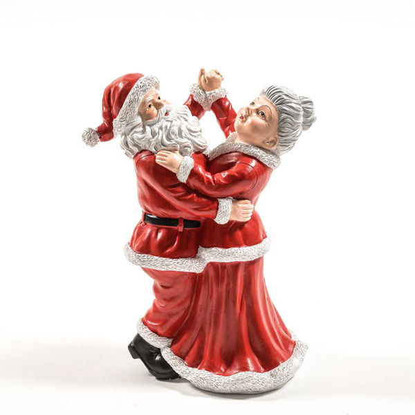 Statuina coppia natalizia danzante Babbo Natale e Signora Natale in resina 24 cm