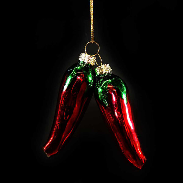 Decorazione natalizia pendente peperoncini in vetro rosso e verde 7 cm