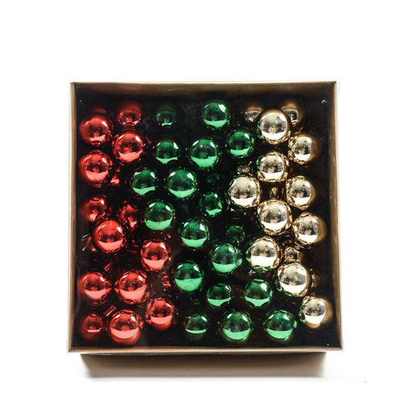 Set 72 palline di Natale 3 cm oro verde rosso
